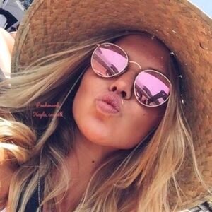 RayBan Round Metal Pink Flash Lenses RB3447 Gold Frame New